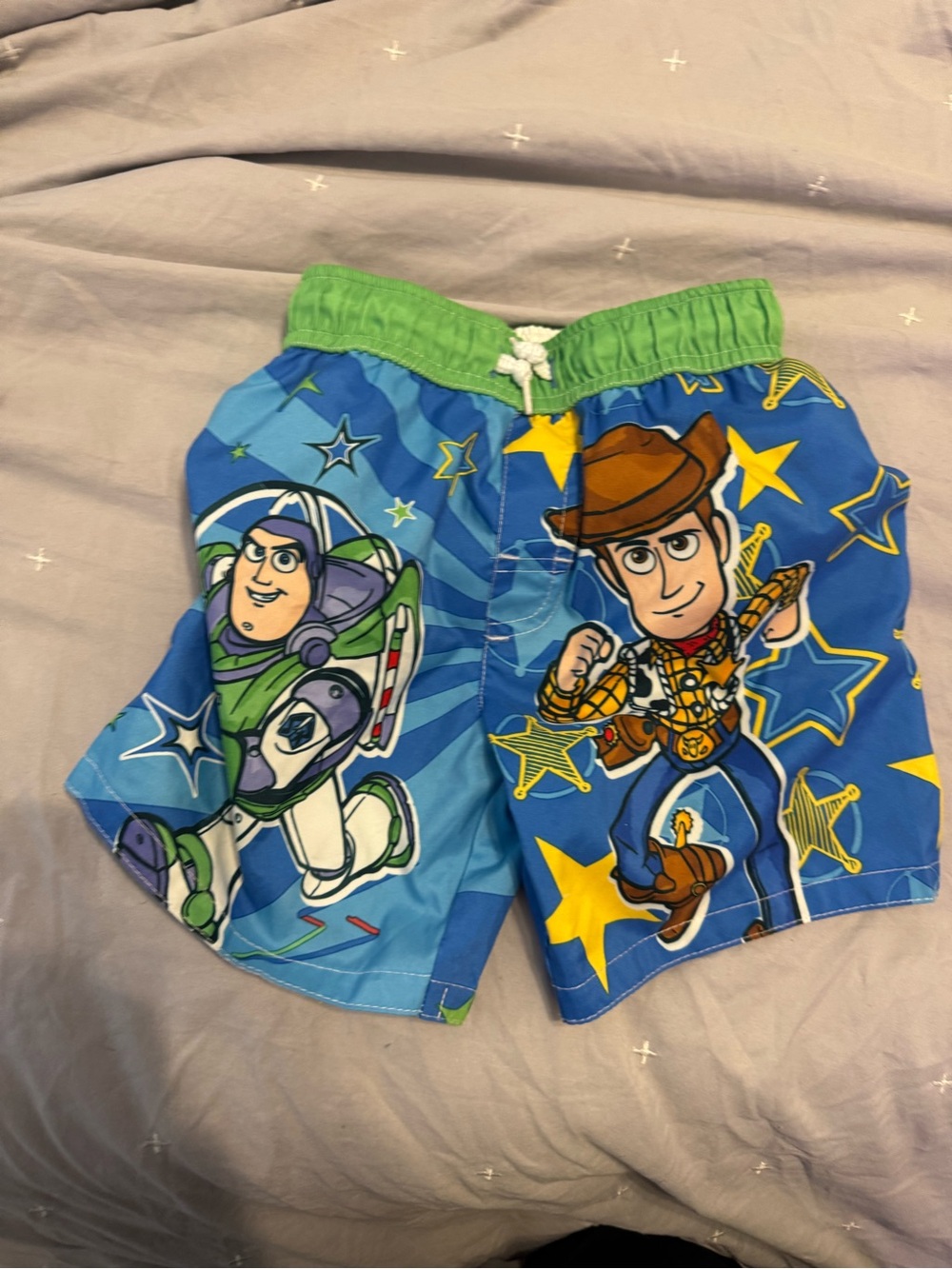 Disney Blue & Green Toy Story Swim Trunks with Buzz Lightyear and Woody